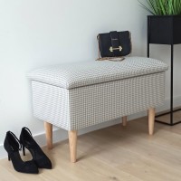 Pufa ze schowkiem w tkaninie plecionkowej - widok z boku.