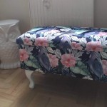 Skrzynia otwierana schowek siedzisko w liście kwiaty PTAKI (Tkanina typu welur)